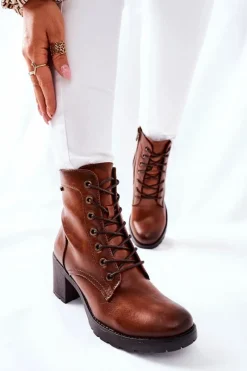 Sale Buty damskie Vinceza Botki Damskie Na Słupku Ocieplane Camel Dunaff