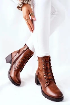 Sale Buty damskie Vinceza Botki Damskie Na Słupku Ocieplane Camel Dunaff