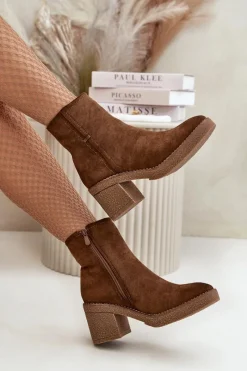 Online Boto Botki Damskie Na Słupku Ocieplane Eko Zamszowe Brązowe Arkesia