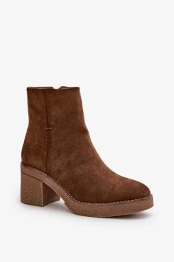 Online Boto Botki Damskie Na Słupku Ocieplane Eko Zamszowe Brązowe Arkesia