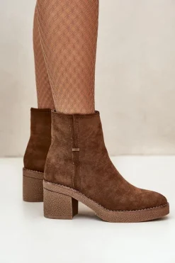 Online Boto Botki Damskie Na Słupku Ocieplane Eko Zamszowe Brązowe Arkesia