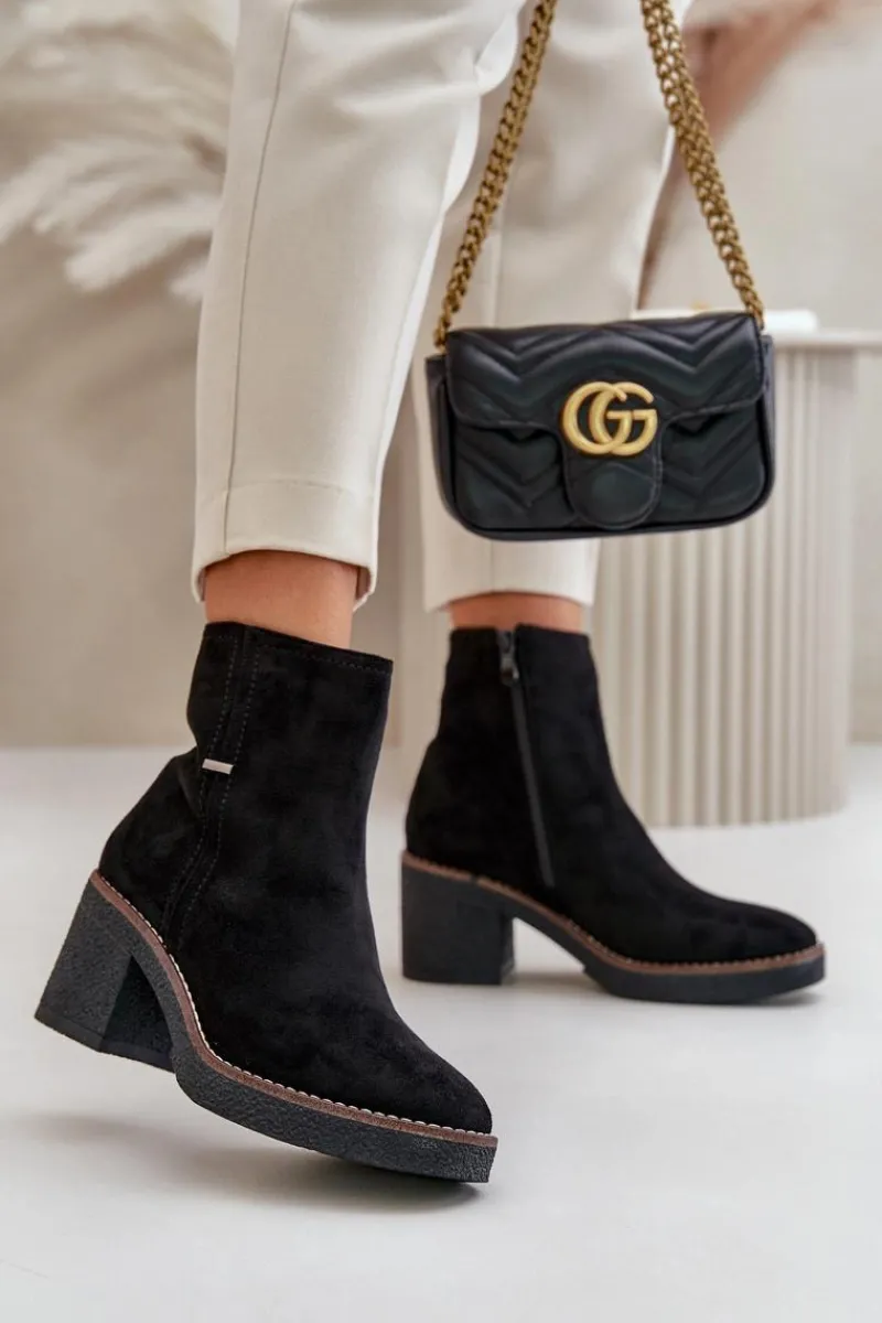 Clearance Botki Damskie Na Słupku Ocieplane Eko Zamszowe Czarne Arkesia Damskie Botki Ocieplane|Brązowe I Beżowe Botki