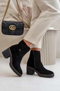 Clearance Botki Damskie Na Słupku Ocieplane Eko Zamszowe Czarne Arkesia Damskie Botki Ocieplane|Brązowe I Beżowe Botki