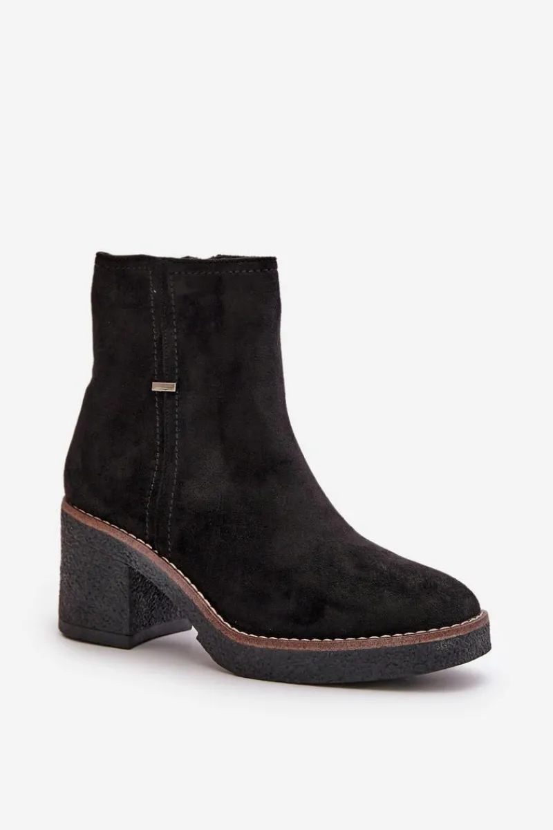 Clearance Botki Damskie Na Słupku Ocieplane Eko Zamszowe Czarne Arkesia Damskie Botki Ocieplane|Brązowe I Beżowe Botki