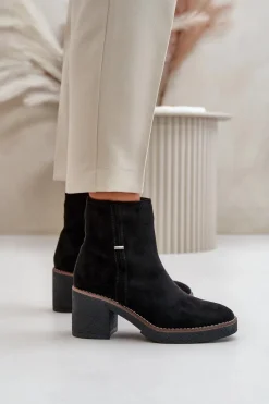 Clearance Botki Damskie Na Słupku Ocieplane Eko Zamszowe Czarne Arkesia Damskie Botki Ocieplane|Brązowe I Beżowe Botki