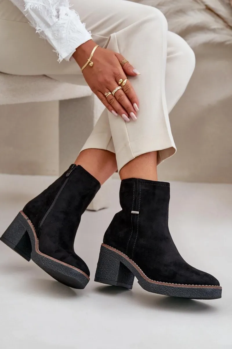 Clearance Botki Damskie Na Słupku Ocieplane Eko Zamszowe Czarne Arkesia Damskie Botki Ocieplane|Brązowe I Beżowe Botki