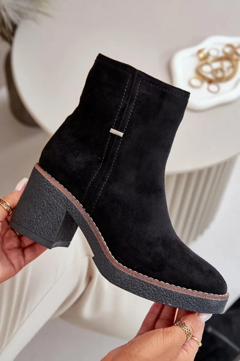 Clearance Botki Damskie Na Słupku Ocieplane Eko Zamszowe Czarne Arkesia Damskie Botki Ocieplane|Brązowe I Beżowe Botki