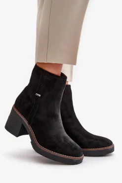 Clearance Botki Damskie Na Słupku Ocieplane Eko Zamszowe Czarne Arkesia Damskie Botki Ocieplane|Brązowe I Beżowe Botki