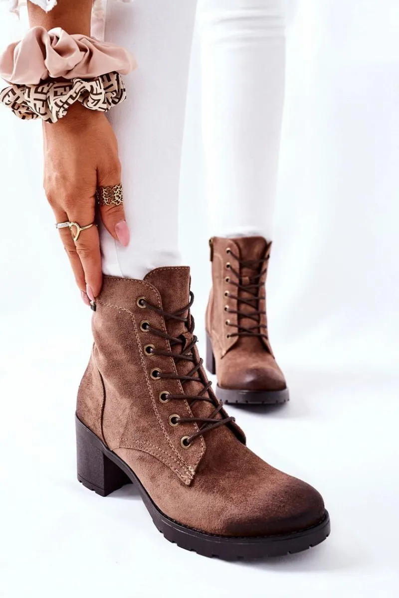 Outlet Buty damskie Vinceza Botki Damskie Na Słupku Ocieplane Zamszowe Beżowe Dunaff