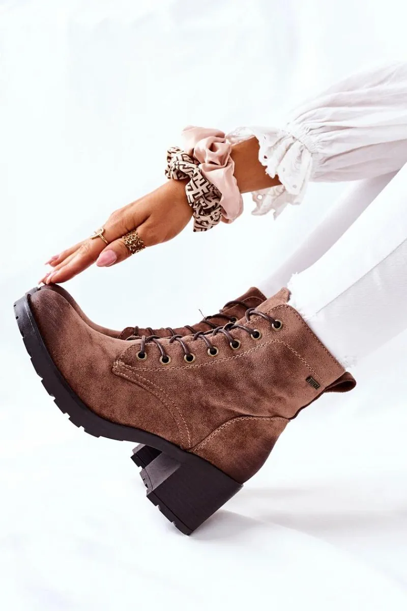 Outlet Buty damskie Vinceza Botki Damskie Na Słupku Ocieplane Zamszowe Beżowe Dunaff