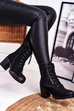 New Damskie buty S.Barski Botki Damskie Na Słupku Ocieplane Czarne Vimen