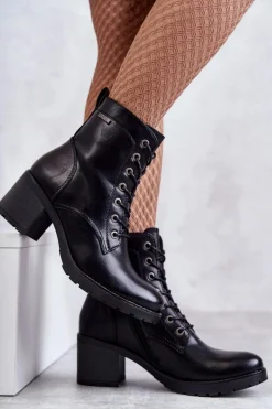 Botki Sznurowane|Botki Na Słupku>Buty damskie Vinceza Botki Damskie Na Słupku Ocieplane Czarne Dunaff