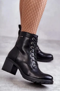 Botki Sznurowane|Botki Na Słupku>Buty damskie Vinceza Botki Damskie Na Słupku Ocieplane Czarne Dunaff