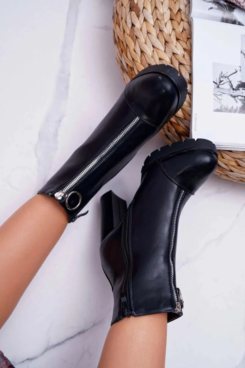 Best Botki Damskie Na Słupku Ozdobny Suwak Czarne Senuto Damskie Botki Na Słupku|Botki Zimowe Damskie