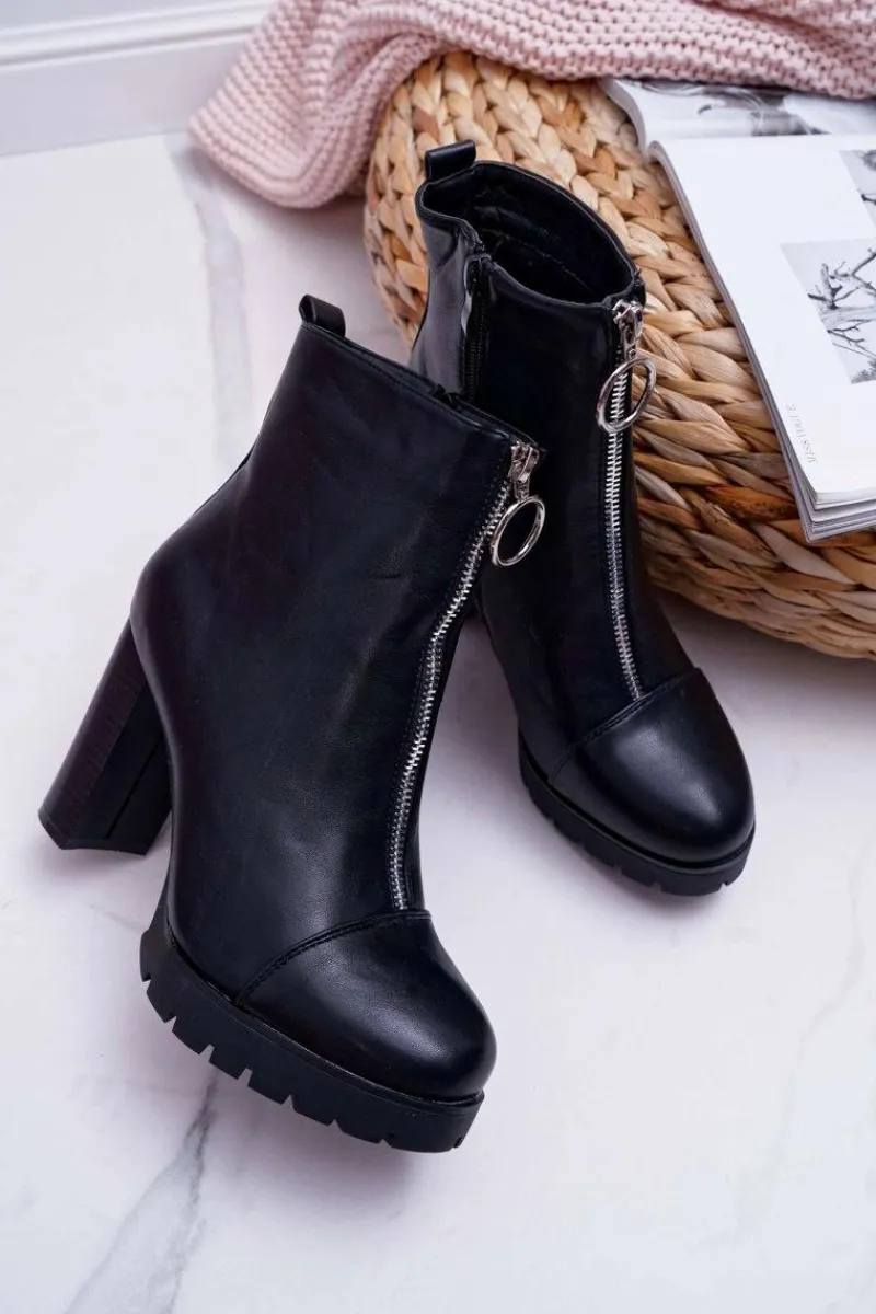 Best Botki Damskie Na Słupku Ozdobny Suwak Czarne Senuto Damskie Botki Na Słupku|Botki Zimowe Damskie