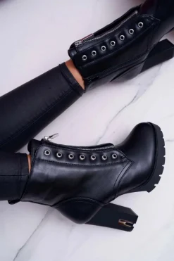 New Boto Botki Damskie Na Słupku Ozdobny Suwak Czarne Imagine