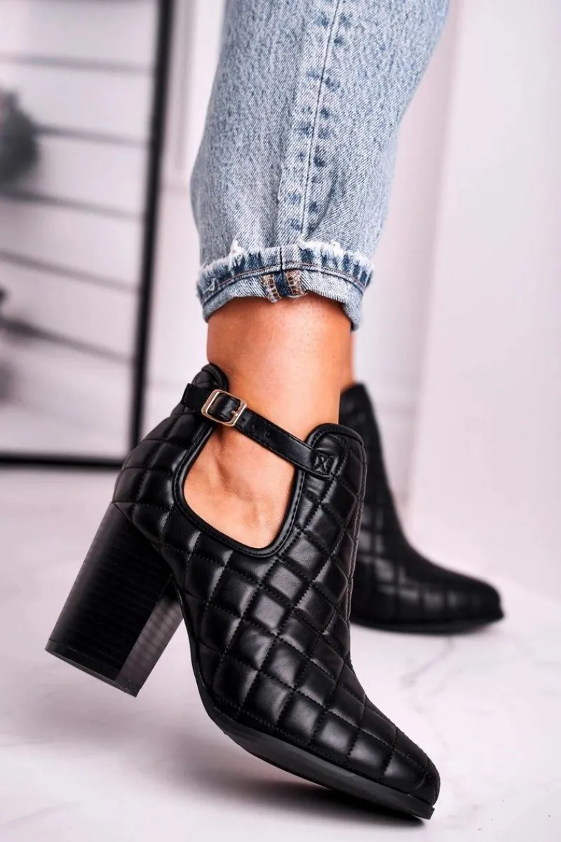 Botki Wiosenne|Botki Na Słupku>Boto Botki Damskie Na Słupku Pikowane Z Wycięciami Czarne Dreams