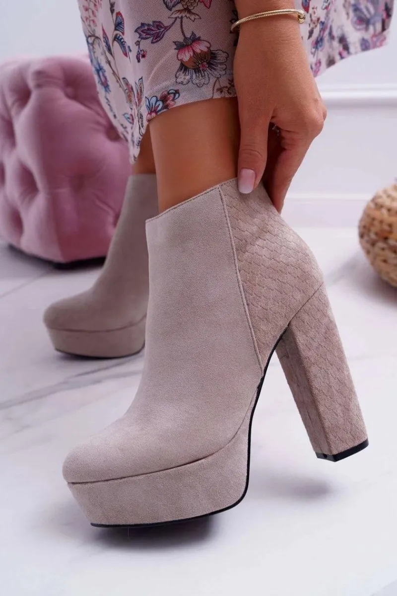 Botki Na Słupku|Brązowe I Beżowe Botki>Boto Botki Damskie na Słupku Platformie Zamszowe Beżowe Celinne