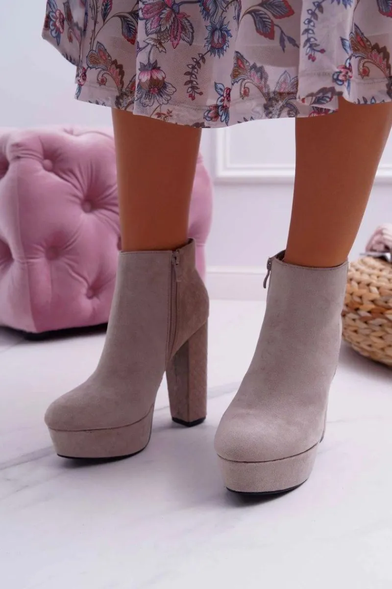 Botki Na Słupku|Brązowe I Beżowe Botki>Boto Botki Damskie na Słupku Platformie Zamszowe Beżowe Celinne