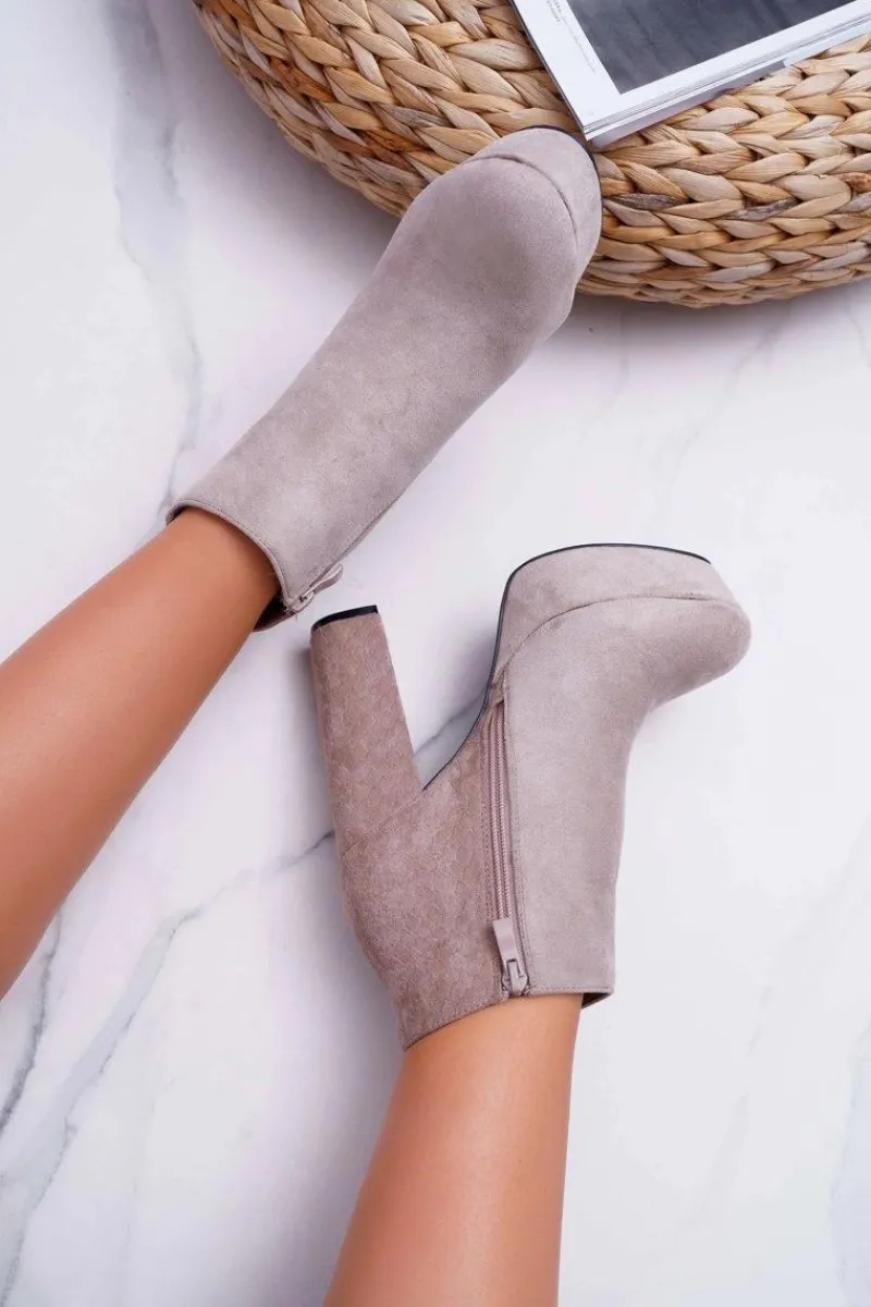 Botki Na Słupku|Brązowe I Beżowe Botki>Boto Botki Damskie na Słupku Platformie Zamszowe Beżowe Celinne