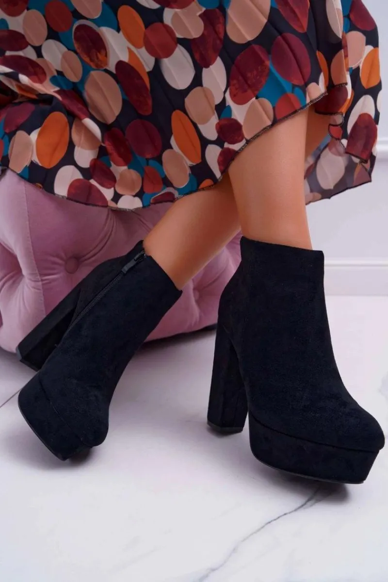 Botki Damskie na Słupku Platformie Zamszowe Czarne Celinne Damskie Botki Na Słupku|Brązowe I Beżowe Botki