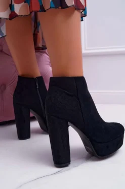 Botki Damskie na Słupku Platformie Zamszowe Czarne Celinne Damskie Botki Na Słupku|Brązowe I Beżowe Botki