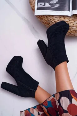 Botki Damskie na Słupku Platformie Zamszowe Czarne Celinne Damskie Botki Na Słupku|Brązowe I Beżowe Botki