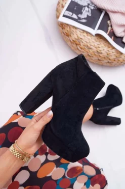 Botki Damskie na Słupku Platformie Zamszowe Czarne Celinne Damskie Botki Na Słupku|Brązowe I Beżowe Botki