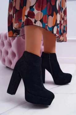 Botki Damskie na Słupku Platformie Zamszowe Czarne Celinne Damskie Botki Na Słupku|Brązowe I Beżowe Botki