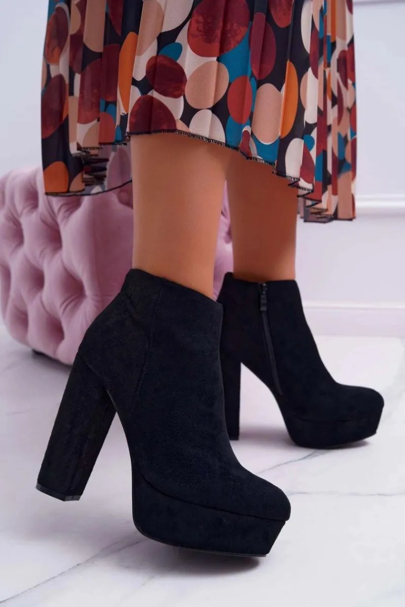 Botki Damskie na Słupku Platformie Zamszowe Czarne Celinne Damskie Botki Na Słupku|Brązowe I Beżowe Botki