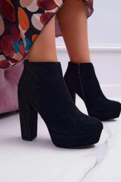 Botki Damskie na Słupku Platformie Zamszowe Czarne Celinne Damskie Botki Na Słupku|Brązowe I Beżowe Botki