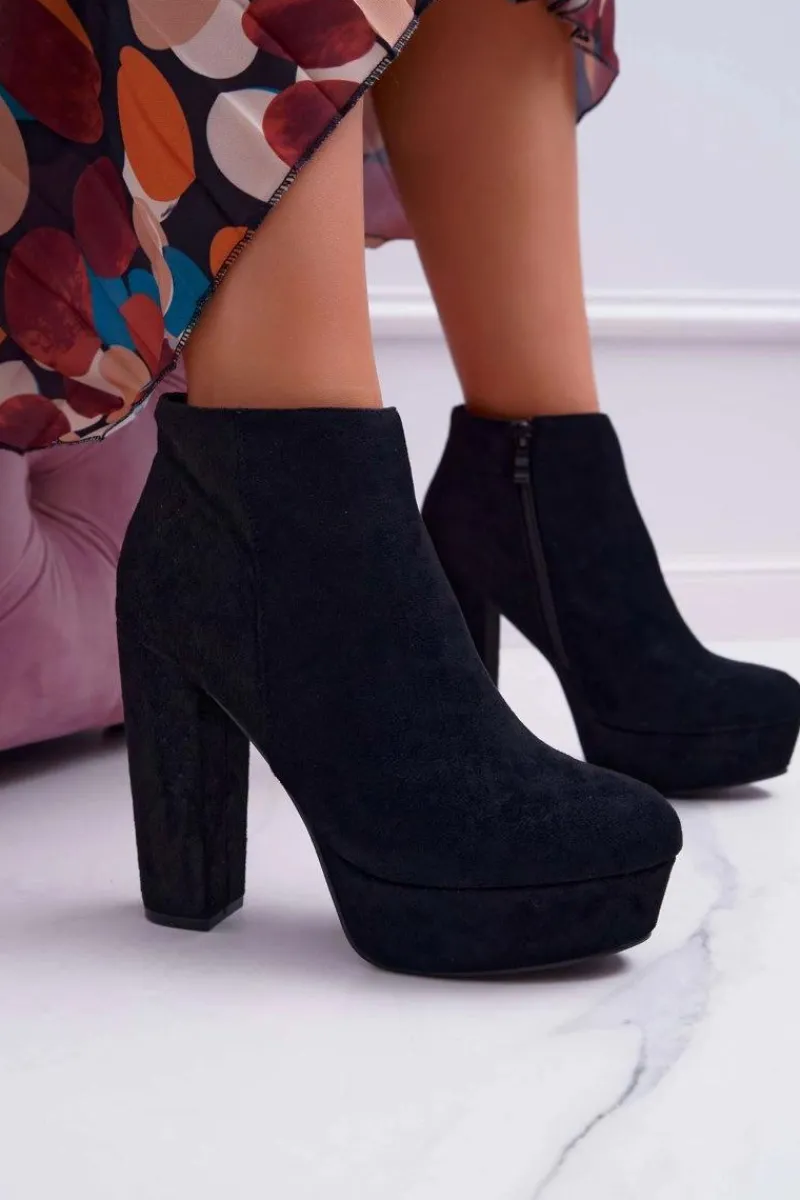 Botki Damskie na Słupku Platformie Zamszowe Czarne Celinne Damskie Botki Na Słupku|Brązowe I Beżowe Botki