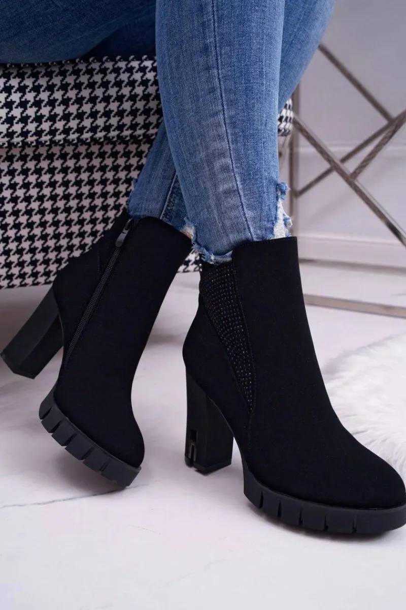 Botki Na Słupku|Botki Zimowe Damskie>Boto Botki Damskie na Słupku Platformie Z Cyrkoniami Czarne Deren