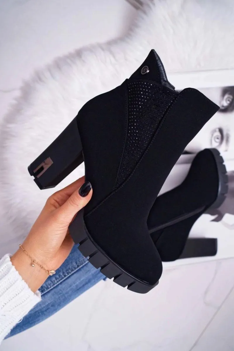 Botki Na Słupku|Botki Zimowe Damskie>Boto Botki Damskie na Słupku Platformie Z Cyrkoniami Czarne Deren