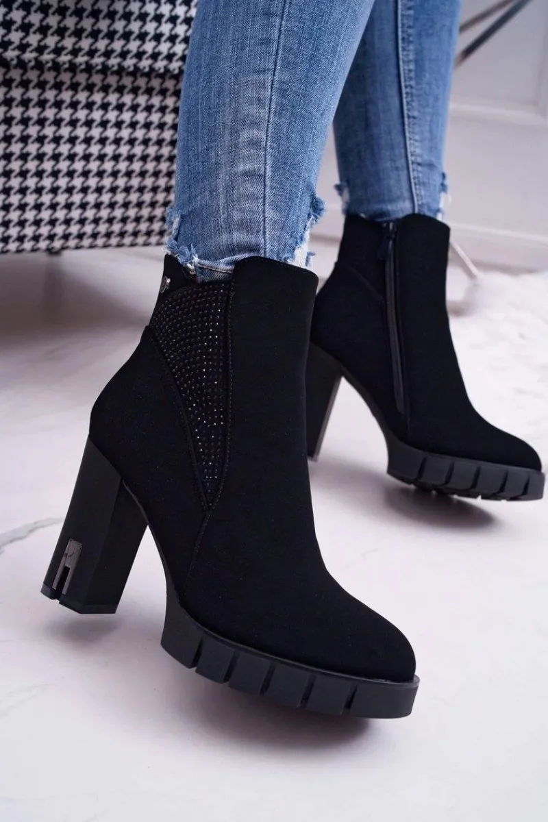 Botki Na Słupku|Botki Zimowe Damskie>Boto Botki Damskie na Słupku Platformie Z Cyrkoniami Czarne Deren