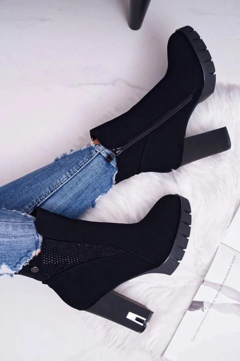 Botki Na Słupku|Botki Zimowe Damskie>Boto Botki Damskie na Słupku Platformie Z Cyrkoniami Czarne Deren