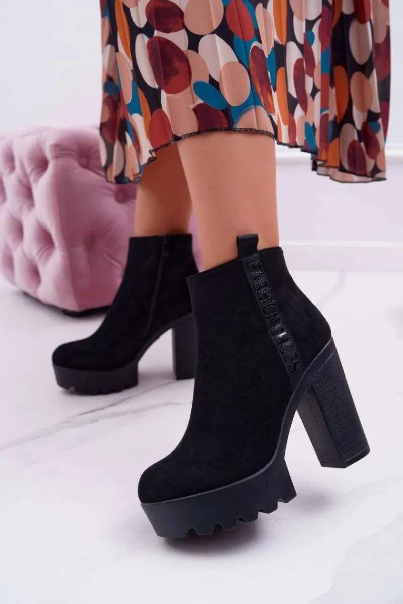 New Botki Damskie na Słupku Platforma Zamszowe Czarne Estacado Damskie Botki Na Słupku|Botki Zimowe Damskie