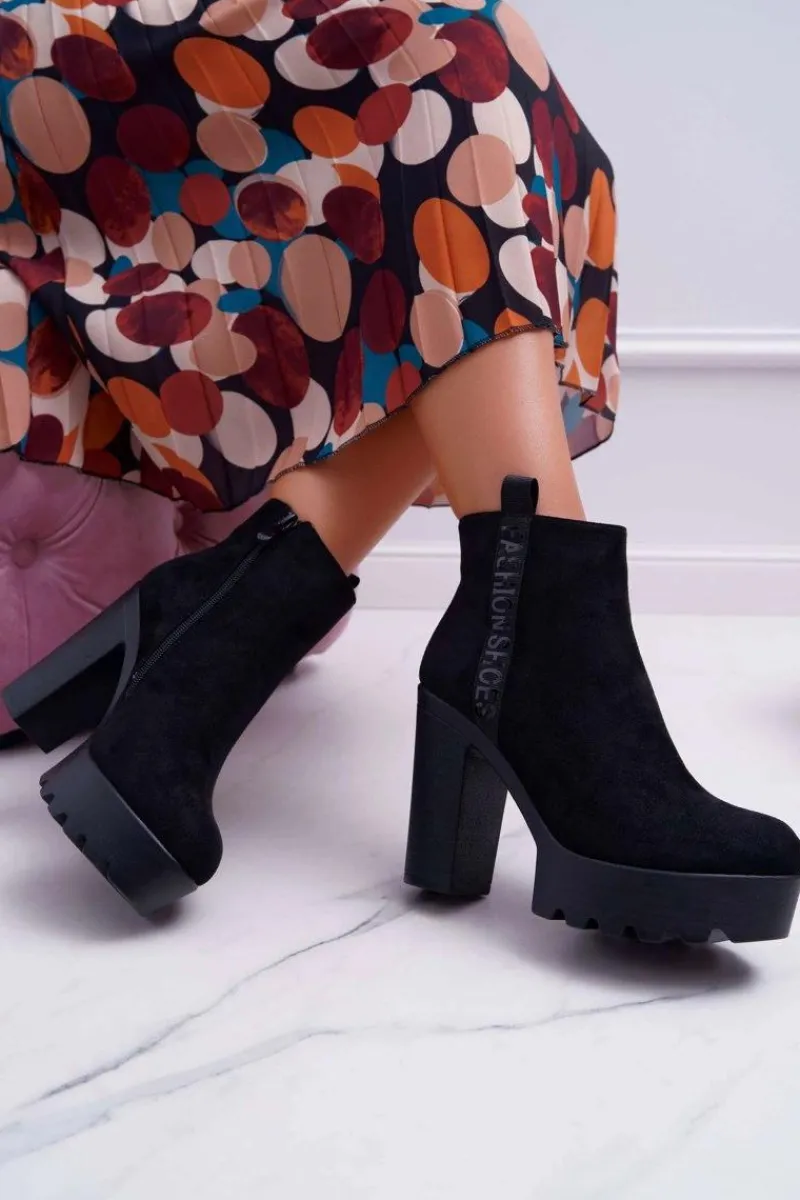 New Botki Damskie na Słupku Platforma Zamszowe Czarne Estacado Damskie Botki Na Słupku|Botki Zimowe Damskie