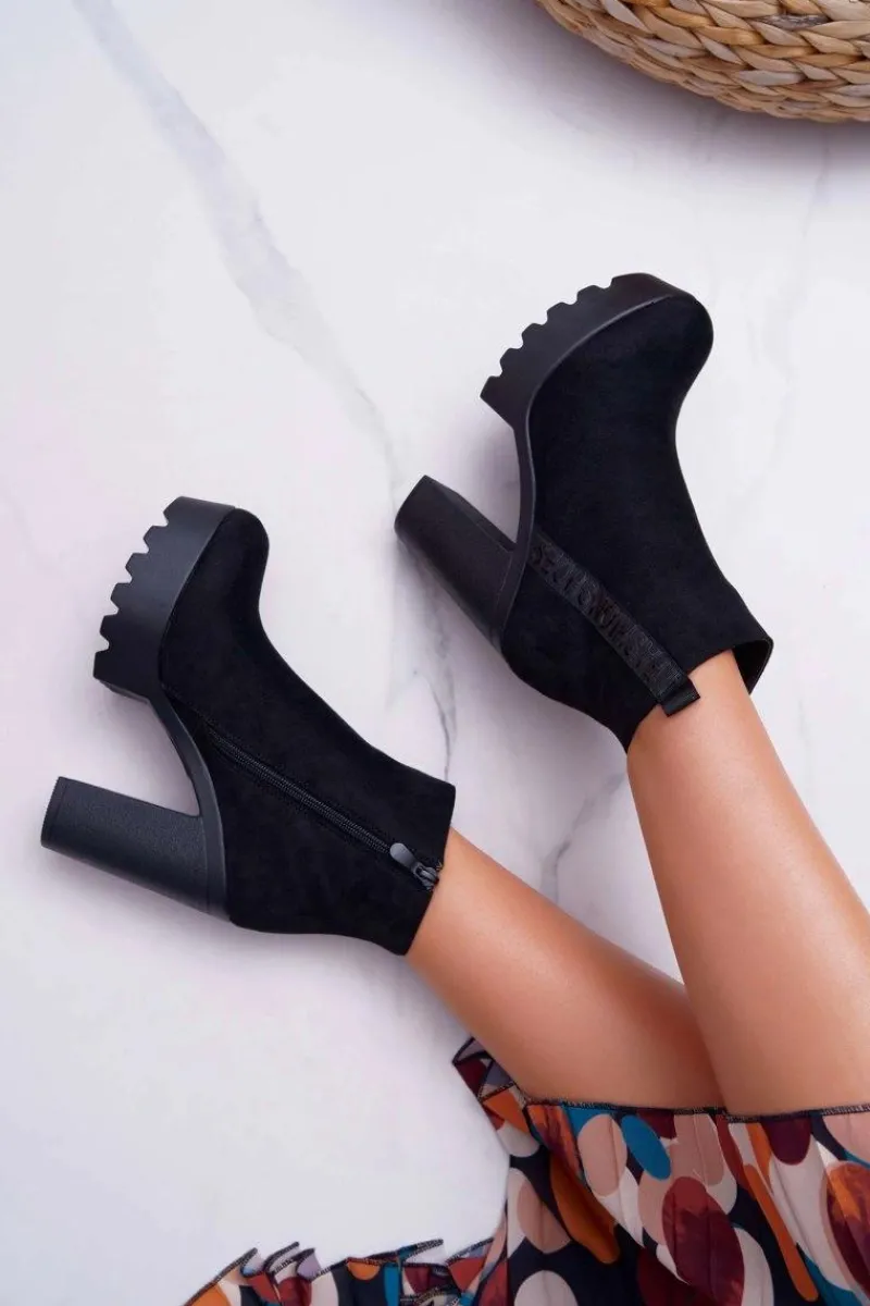 New Botki Damskie na Słupku Platforma Zamszowe Czarne Estacado Damskie Botki Na Słupku|Botki Zimowe Damskie