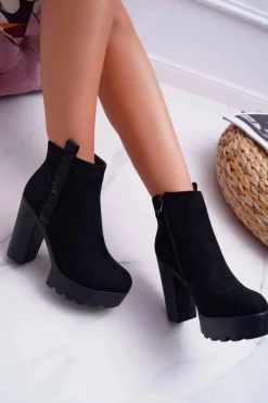 New Botki Damskie na Słupku Platforma Zamszowe Czarne Estacado Damskie Botki Na Słupku|Botki Zimowe Damskie