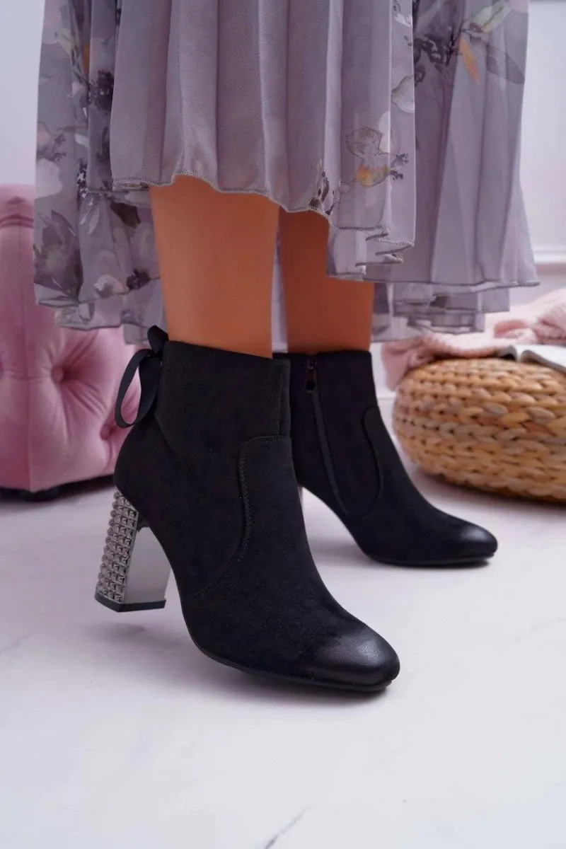 Outlet Botki Damskie Na Słupku Rock Suwak Czarne Stein Damskie Botki Na Słupku|Botki Zimowe Damskie