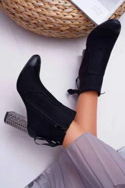 Outlet Botki Damskie Na Słupku Rock Suwak Czarne Stein Damskie Botki Na Słupku|Botki Zimowe Damskie