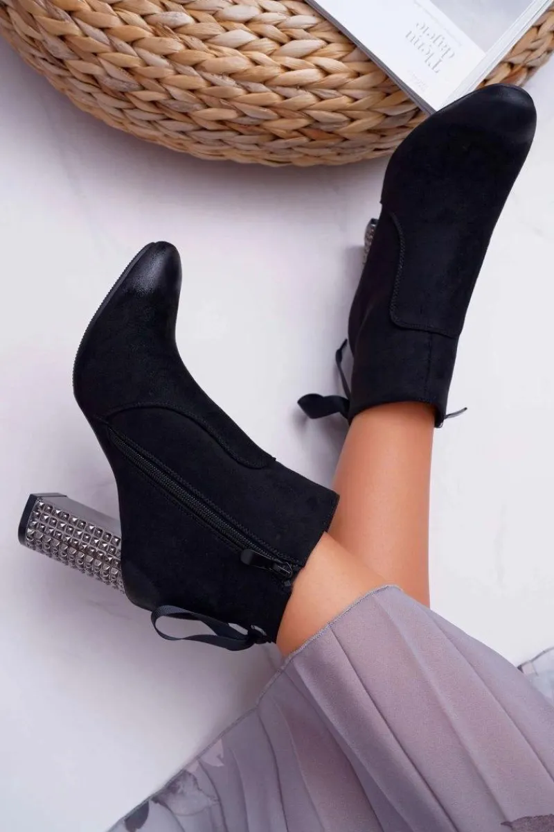 Outlet Botki Damskie Na Słupku Rock Suwak Czarne Stein Damskie Botki Na Słupku|Botki Zimowe Damskie