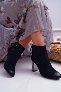 Outlet Botki Damskie Na Słupku Rock Suwak Czarne Stein Damskie Botki Na Słupku|Botki Zimowe Damskie