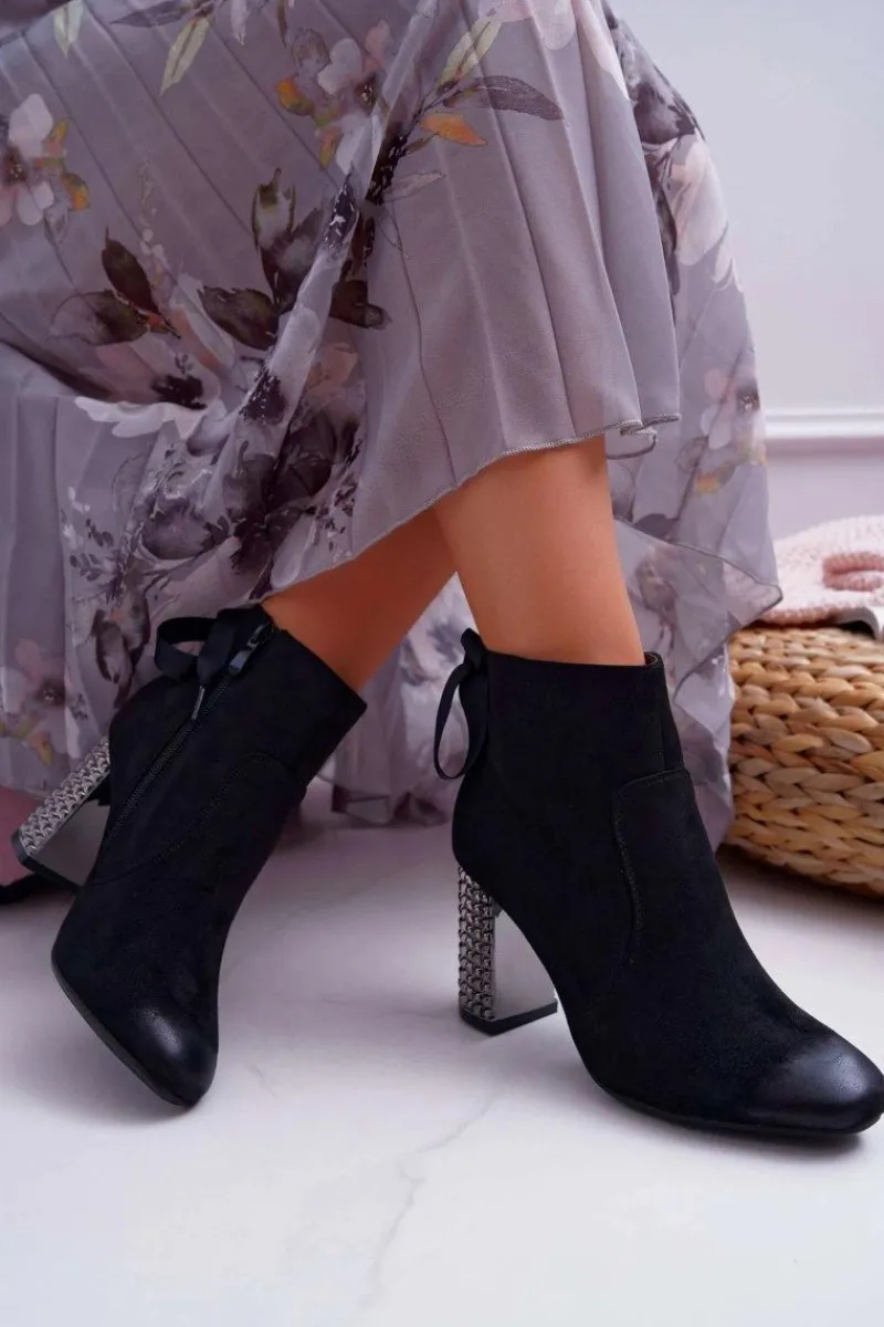 Outlet Botki Damskie Na Słupku Rock Suwak Czarne Stein Damskie Botki Na Słupku|Botki Zimowe Damskie