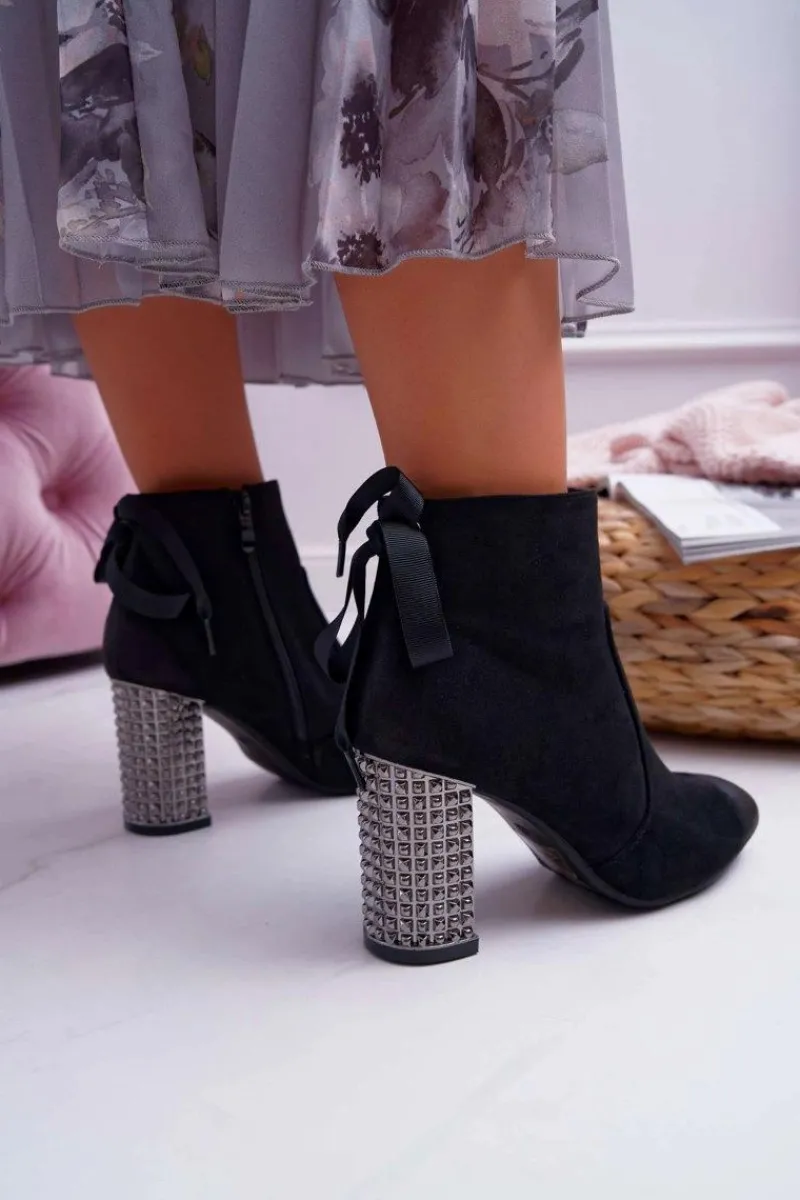 Outlet Botki Damskie Na Słupku Rock Suwak Czarne Stein Damskie Botki Na Słupku|Botki Zimowe Damskie