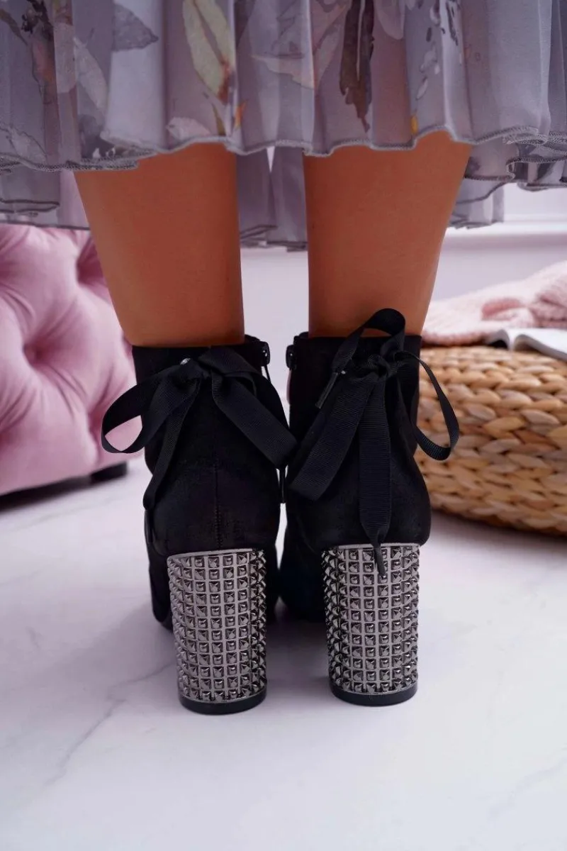 Outlet Botki Damskie Na Słupku Rock Suwak Czarne Stein Damskie Botki Na Słupku|Botki Zimowe Damskie