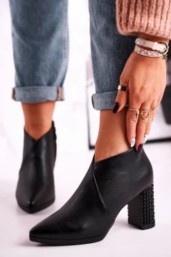 Outlet Buty Sergio Leone Botki damskie na słupku Sergio Leone czarne BT497