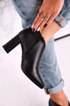 Outlet Buty Sergio Leone Botki damskie na słupku Sergio Leone czarne BT497