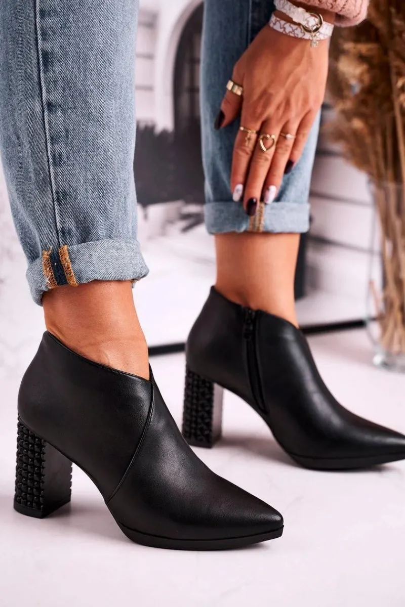 Outlet Buty Sergio Leone Botki damskie na słupku Sergio Leone czarne BT497